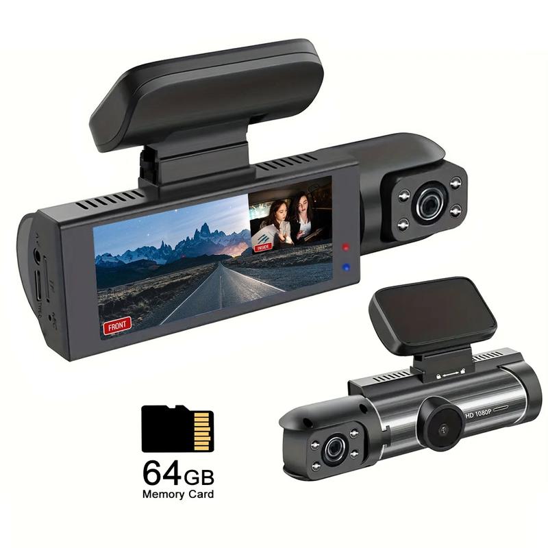 Dual Recording Car DVR Camera, Dash Cam with 64GB Memory Card, Wide Angle Car Dash Camera with 3.16 Inch lPS Screen, Video Surveillance, Jerl Dash Cam, Car Driving Recorder(Non-rechargeable model, must be plugged in for use.)