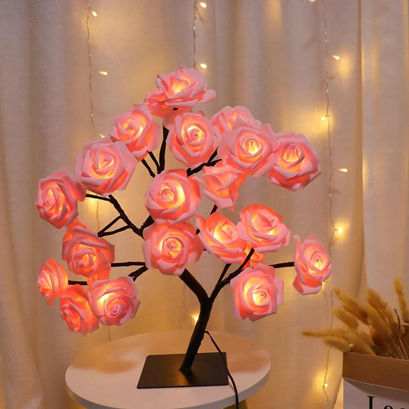 Rose Flower Design Tree Night Light, USB Powered Table Lamp, Versatile Indoor Room Lights for Bedroom, Holiday Decorative Lights, Perfect Valentine's Day Gift & Home Decor, Nightlight For Bedroom, Home Decoration Lamp, Led Night Light