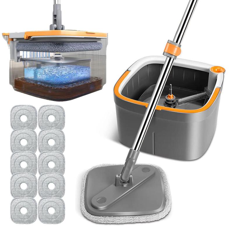 TikStar Spin Mop Bucket Set with Self-Separating Dirty & Clean Water System, Self-Drying 360° Spin Square Mop Head for Hardwood Tile Marble Floors, Cleaning Mop, Adjustable Hand Tool, Springtok