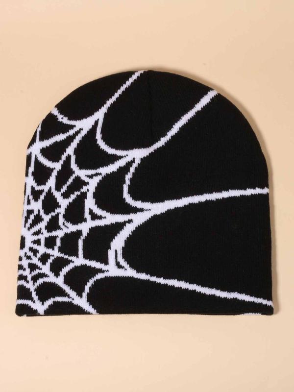 Y2k Spider Web Beanie Hat, Street Style Knit Acrylic Material Cool Fitted Fit Hat for Fall & Winter for Going Out, Unisex Appeal Fashion Matching Hat Accessories for Both Men & Women