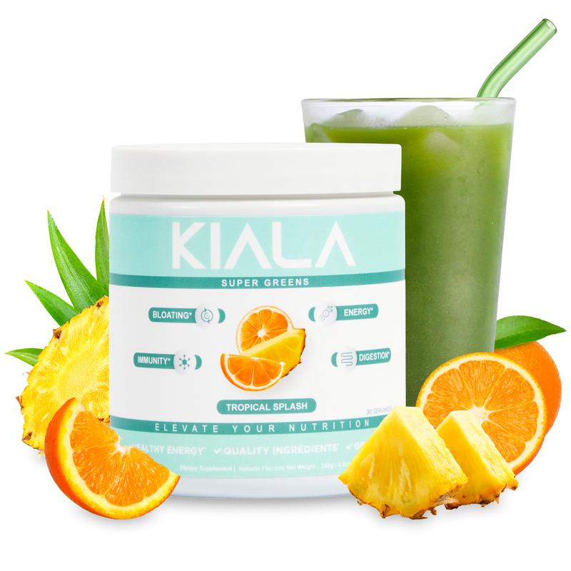 Kiala Nutrition Super Greens Tropical Splash Flavor Organic Powder with Spirulina & Chlorella for Digestion Gut Health Immunity & Energy Vegan Gluten Free 30 Servings Natural Healthcare Vitamin Dietary Edible