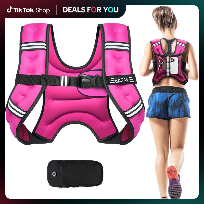 【SummerWins】BAGAIL Weighted Vest, 5lbs/8lbs/10lbs/12lbs/15lbs/20lbs/25lbs/30lbs Weight Vest with Detachable Phone Pouch, Rucking Vest for Women, Men, Walking, Training, Running Summervibes