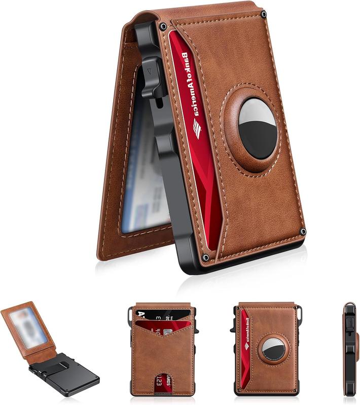 Men's Minimalist Bifold Wallet with AirTag Compartment & RFID Blocking - Pop-Up Quick Access Card Holder, Holds 12 Cards + Cash, Carbon Fiber - Perfect Gift (AirTag Not Included)