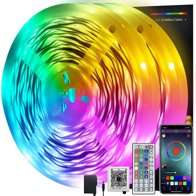 QIANGHE LED Strip Lights, 16M RGB Colors, Music Sync, Dimmable, Remote & APP Control, Cuttable Easy Install, Room Accessories, Home Accessory, Tech Gadgets for Bedroom Decor Home Improvement Led Lighting summergarden