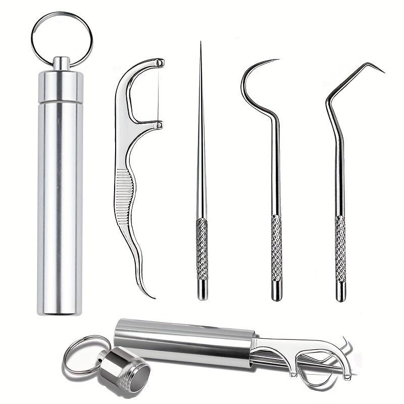 Portable Dental Floss and Picks Set, 4 Count Stainless Steel Dental Floss Tools, Multifunctional Oral Care Products for Home and Travel, Dental Cleaning Kit