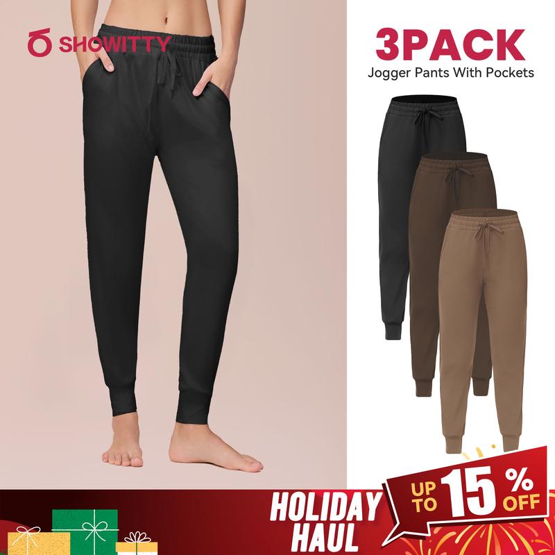 SHOWITTY Women's High Waisted 3 Pack Joggers – Lightweight Sweatpants with Pockets Comfy Yoga Pants for Workout, Casual Wear and Lounge