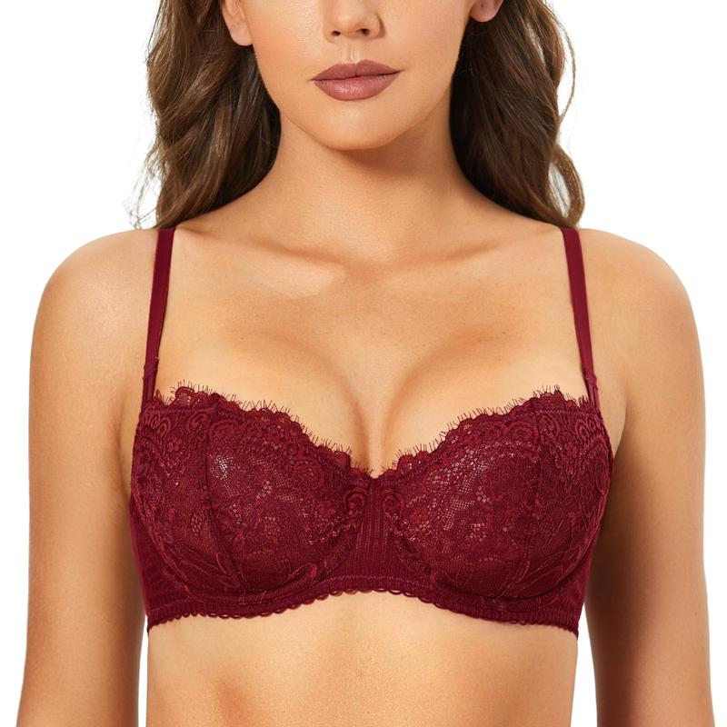 Women's Sexy Lace Push Up Plus Size Bra Sheer Balconette Underwire Unlined