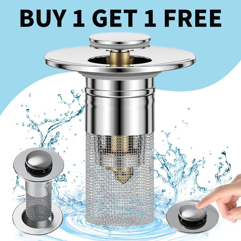 Pop-Up Bathroom Sink Drain Strainer with Removable Stainless Steel Filter Basket Universal Sink Stopper for Bathroom & Kitchen Anti-Clog Easy Install Cleaner Debris Catcher Buy One Get One Free Installation