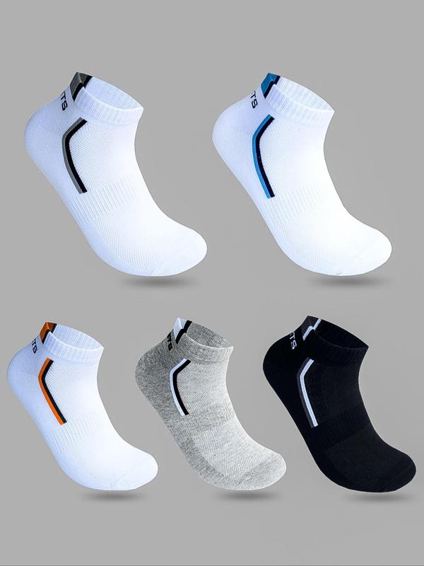 Summer 5/10 Pairs Colorblock Striped Letter Print Socks, For Birthday And Holiday Gifts, Low Cut Comfy Socks For Men, Ankle Athletic Running Socks, Ankle Socks, Sports Socks