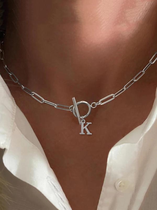 Letter Initial Pendant Necklace, Fashion OT Buckle Design Jewelry for Party, Daily Decor, Trendy All-match & Exquisite Jewelry for Birthday Gift, Exquisite Chain Jewelry, Letters Necklace, Alphabet Necklace
