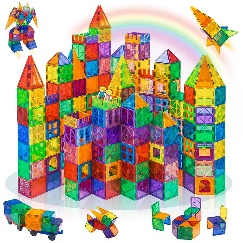 120PCS Magnetic Tiles Set with 2 Cars, Magnetic Building Tiles for Kids Age 4-8 3-5, Toddler STEM Magnet Blocks, Kids Toys Birthday for 3 4 5 6 Year Old
