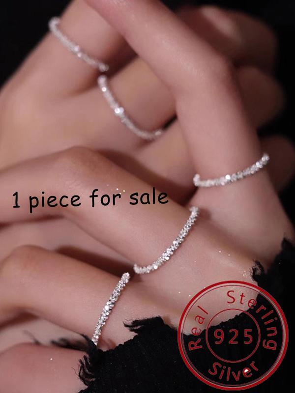 925 Sterling Silver Glitter Ring, Fashion Stackable Rings, Simple Design Ring for Women & Men, Fashion Jewelry Accessories for Party, Daily Clothing Decor, Trendy All-match & Exquisite Jewelry for Birthday Gift