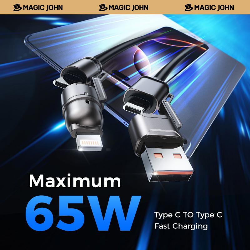 NEW - MAGIC JOHN USB Type C Charging Cable, 4 in 1 Function, 65W Fast Charging, Liquid Silicone and Aluminum Alloy Material, Braided Data Cable, Black & Gray summerwins