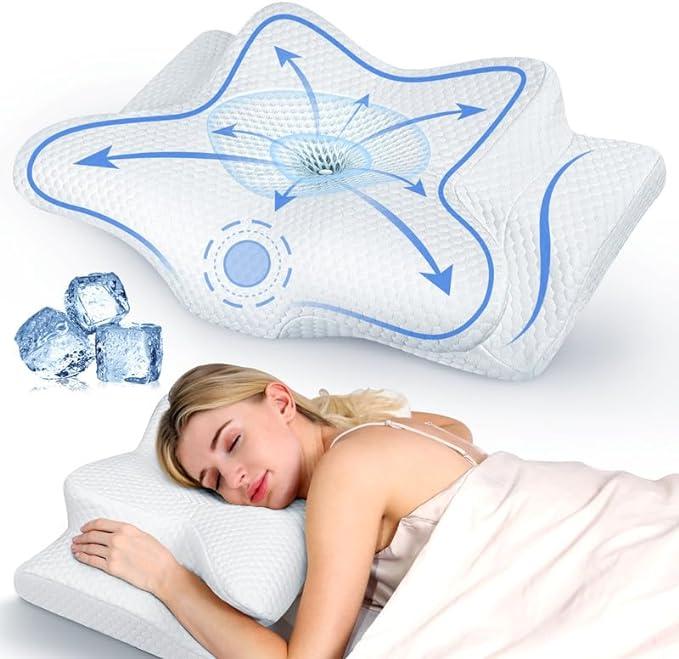 Emircey Memory Foam Neck Pillow, Soft Comfortable Contour Sleep Pillow, Odorless Pillow/Breathable Cases,Bed Pillow, Gifts for Her or Him