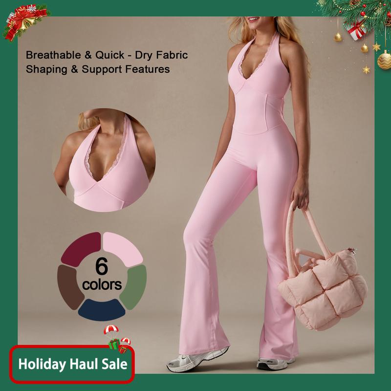 TIMEOFF Women's Backless Halter Sporty Jumpsuit - Soft Stretch Moisture-Wicking Fabric, Athletic Style Activewear Clothing, Workout Outfit for Yoga & Gym, Backless Sports Jumpsuit,summerwins