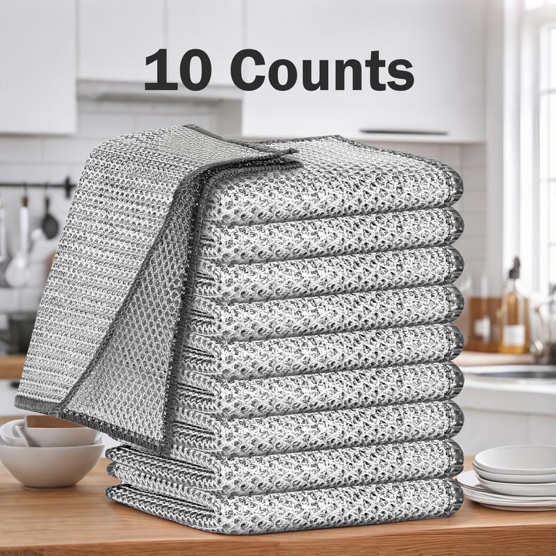 10 Counts Dishwashing Rags, Wet and Dry Use, Multipurpose Non-Scratch Wire Dishcloths for Kitchen Cleaning, Reusable Wire Cleaning Cloths for Kitchen, Sinks, Pots, and Pans