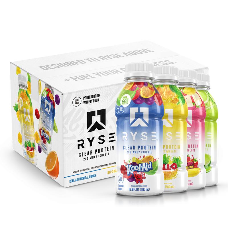 RYSE Clear Protein Shake - Pack of 12 - Whey Isolate 22g Protein, 100 Calories, Sugar-Free, Refreshing Ready-To-Drink Beverage - 16.9 fl oz