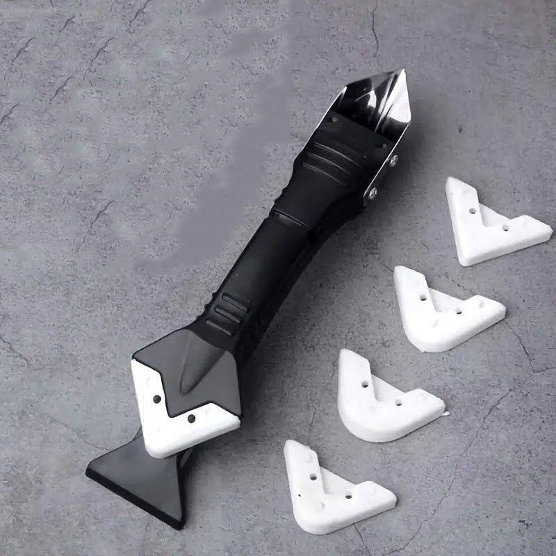 5 in 1 Silicone Caulking Tool, Glass Glue Angle Scraper with 5 Counts Different Radius Replacement Silicone Pad, Double Headed Caulk Remover, Home Repair Tools, Hand Tools