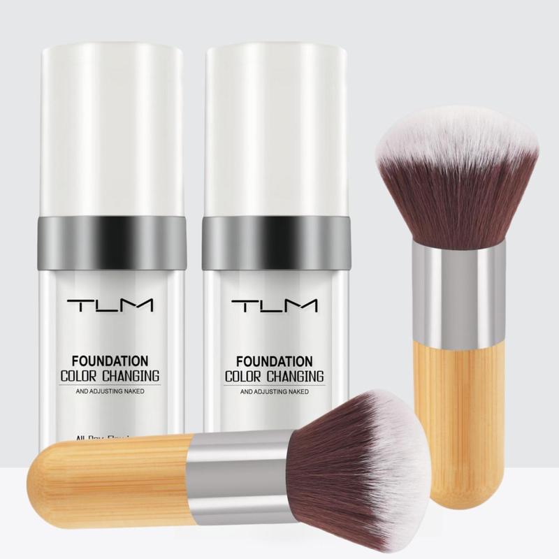 Color Changing Foundation with Makeup Brush, 1/2 /4 Counts Long Lasting, Moisturizing & Hydrating Foundation, Natural Makeup for All Skin Tone, Makeup Product, Cosmetic
