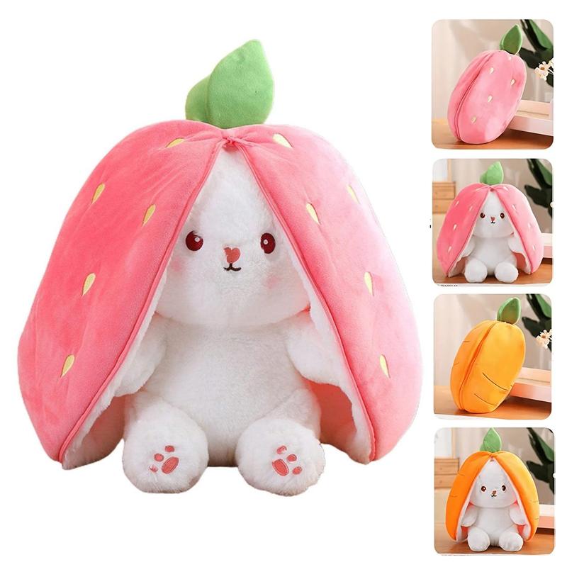 DASHING NOVA Reversible Strawberry Bunny Plush Toy, Soft Kawaii Transforming Hide-and-Seek Cuddly Stuffed Animal, Plushies for Birthday Gifts