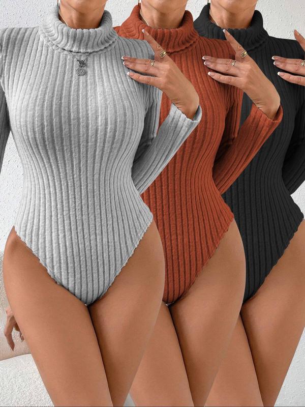 Women's Fall Winter High Neck Long Sleeve Three-Piece Bodysuits Set, Casual Slim Fit, Fashion Wear for Halloween and Christmas