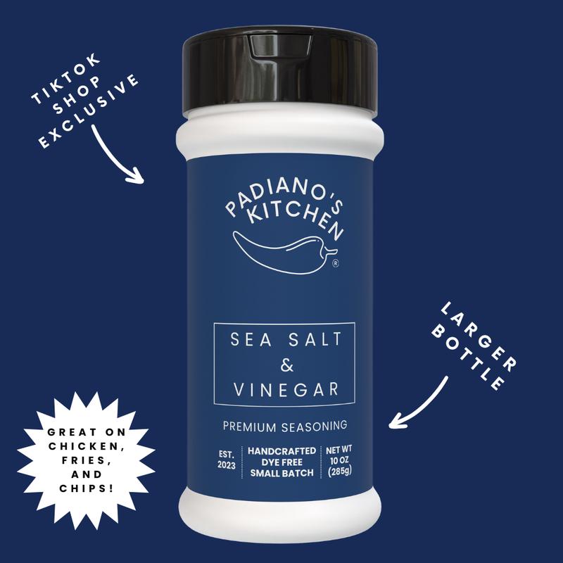 Sea Salt and Vinegar Seasoning Powder Large Bottle - Premium Blend for Chips, Chicken, Nuts, Fries & More - Padiano's Kitchen Original Flavor Spice Natural Herbal Organic
