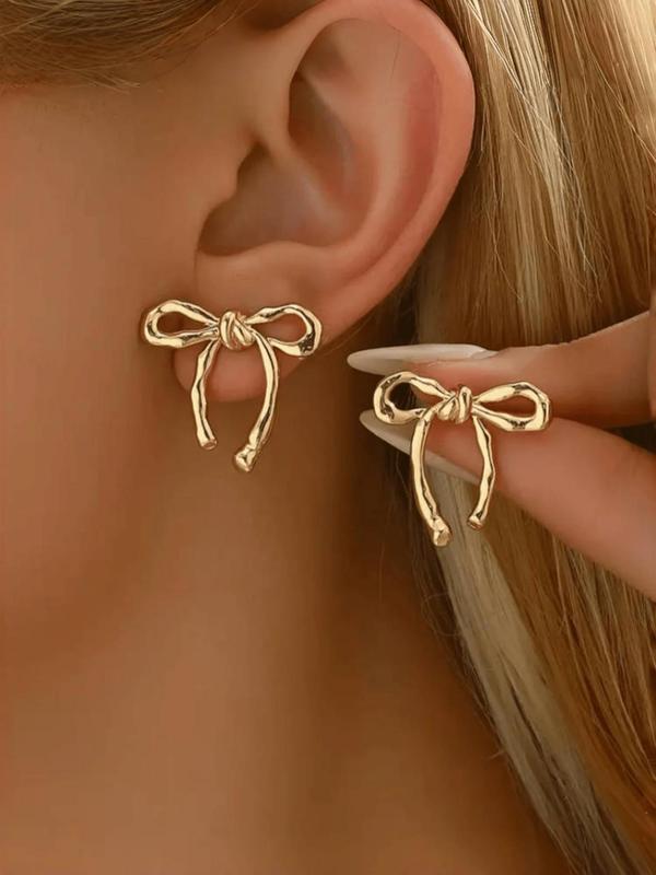 Women's Elegant Bowknot Design Stud Earrings, High Quality Earrings, Ear Studs, Fashionable Jewelry for Women & Girls for Party, Daily Clothing Decor, Trendy All-match & Exquisite Jewelry for Birthday Gift