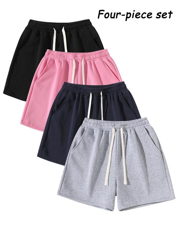 Men's Plain Drawstring Waist Shorts, Basic Sporty Running Shorts for Daily Wear and Exercise, Fitted Style Summer Sports Shorts in Medium-Weight Fabric, Casual Athletic Shorts
