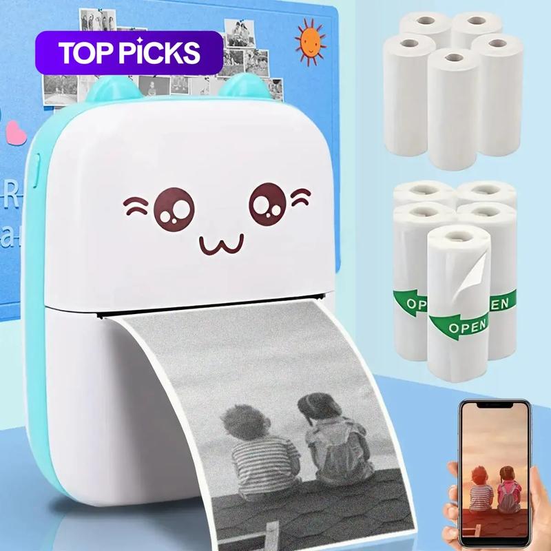 Ink-free Printing Mini Printer, Printing Machine, Sticker Printer, Inkless Thermal Printer, 1 Set Portable Thermal Printer with 5 Rolls Thermal Printing Paper & 5 Rolls Self-adhesive Printing Paper, Birthday Gifts #GLOBAL PICKS