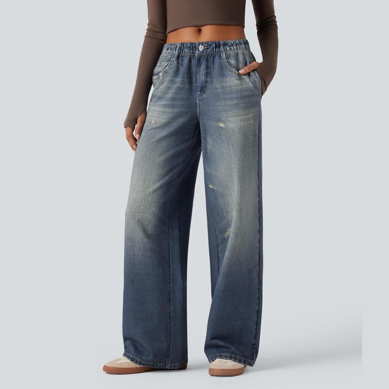 Halara Mid Rise Denim Print Casual Jeans with Pockets #SwimWeek