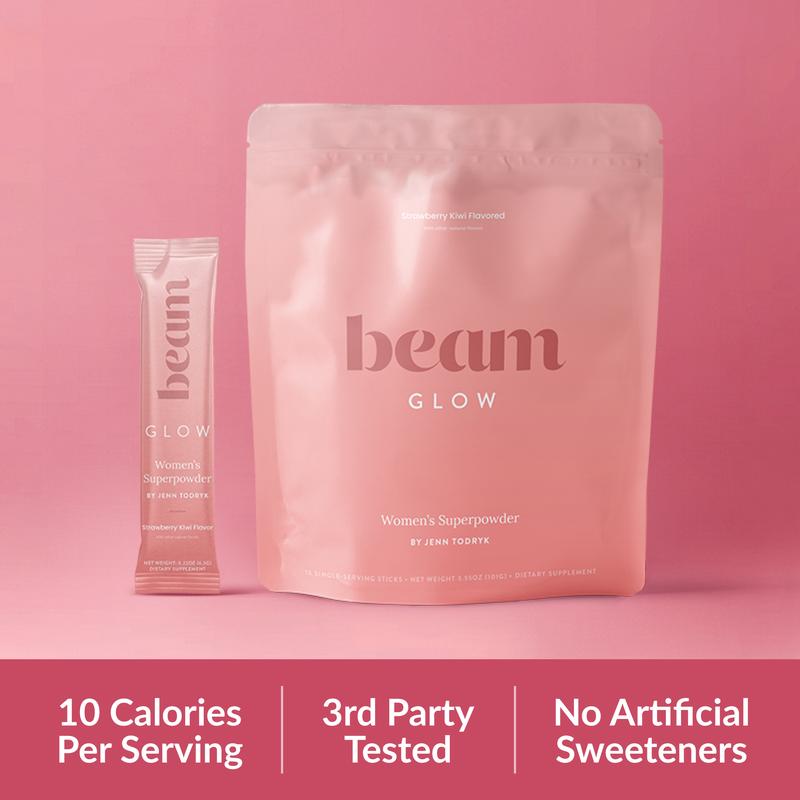 Beam Glow Superblend — 15 Single-Serve Packets for Women’s Hormone Balance, Skin, Hair & Nail Support (Vegan, Caffeine-Free)