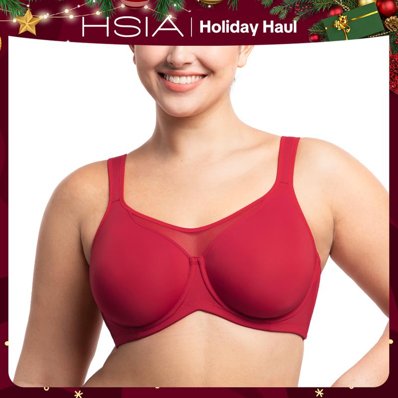 HSIA Women's Plus-Size Underwire Bra - Cool Cardi Comfort, Unlined, Non-Padded, Ice Silk Nylon Blend, Smoothing Wide-Strap, Full-Coverage U-Back Minimiser T-Shirt Bra, Hand Wash Only