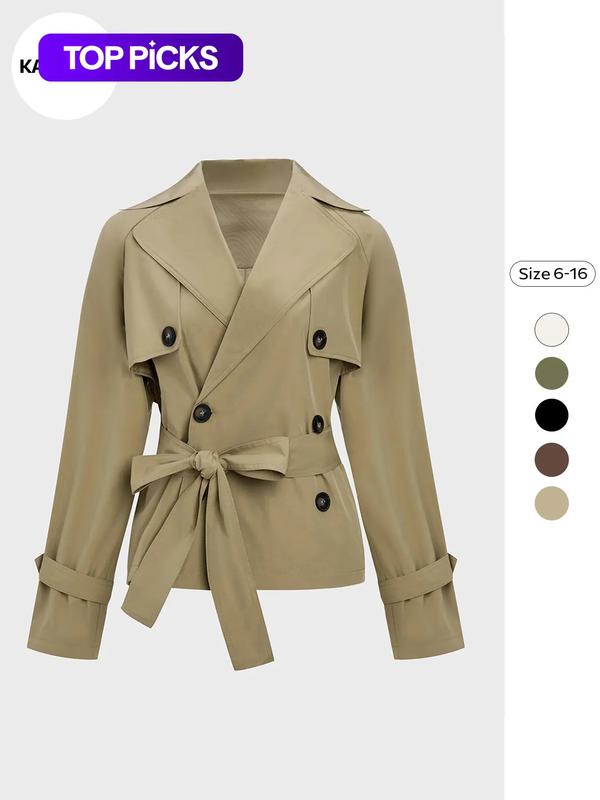 Trendy Lady Womenswear Solid Color Lapel Double Breasted Long Sleeve Casual Trench Coat, Jackets, Outerwear