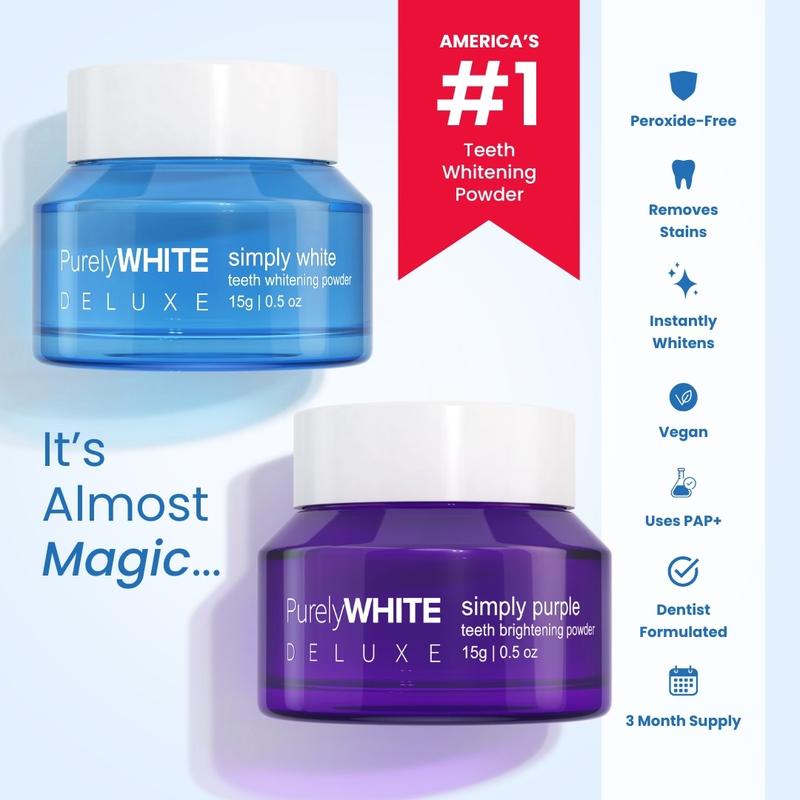 Maximum Whitening Bundle - Teeth Whitening Powder & Vegan Powder - Peroxide-Free, Removes Stains - Daily Brightening Formula - 3-Month Supply