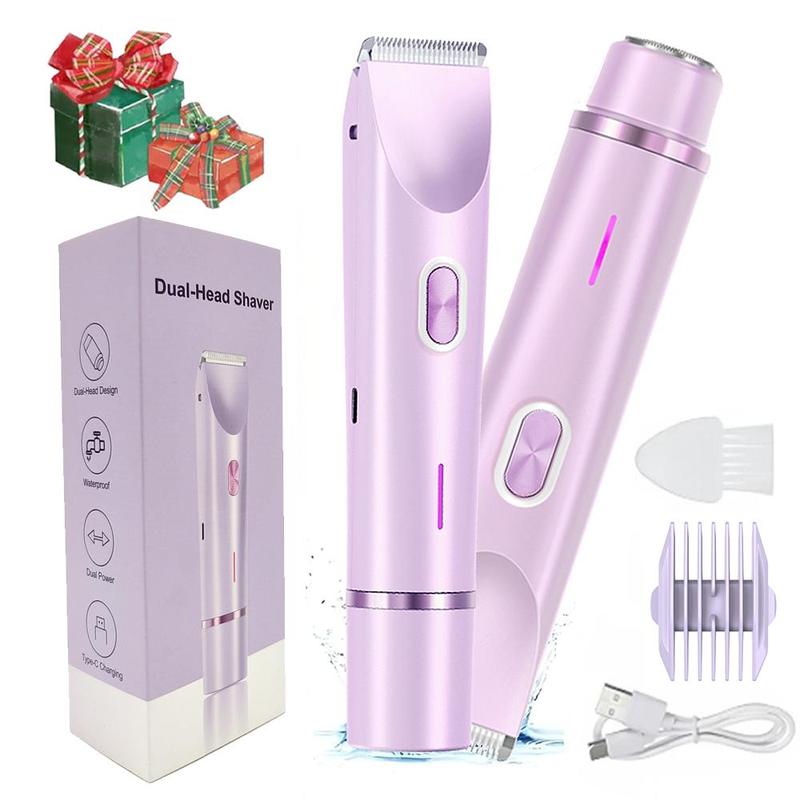 2-in-1 Electric Bikini Trimmer for Women, Dual-Head Body and Facial Shaver, Waterproof Rechargeable Wet & Dry Razor, Hair Removal Tool, Cordless Rechargeable Trimmer, High Quality Trimmer, Festival Gift Idea, Rechargeable Cordless Trimmers