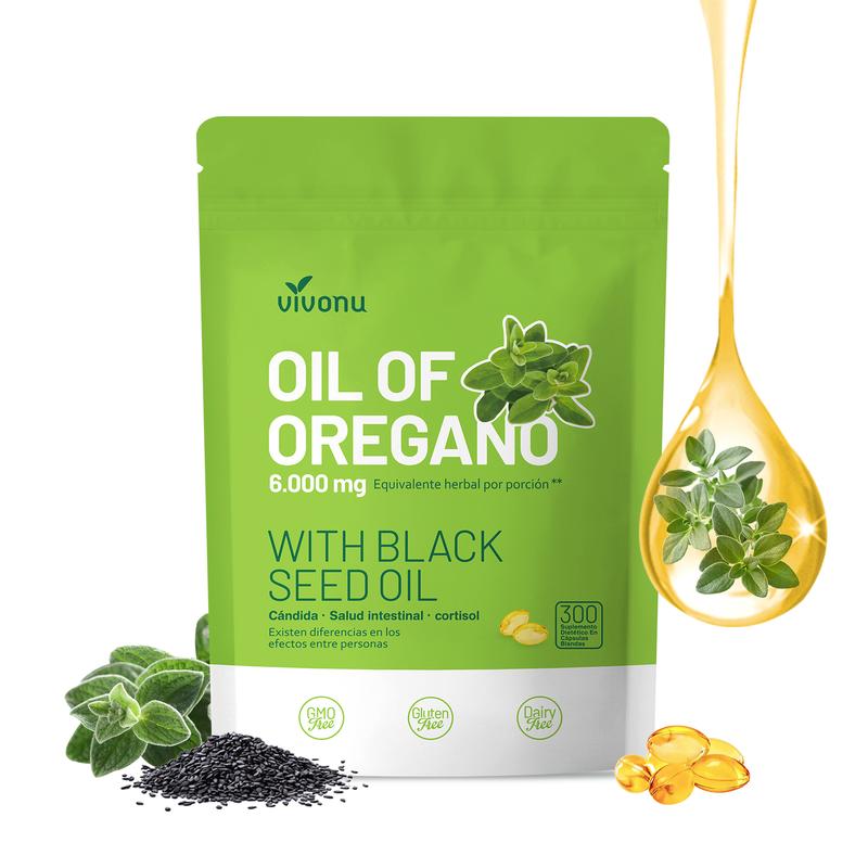 Aceite de Orégano con Aceite de Semilla Negra 300 Cápsulas | Antioxidantes Naturales | Apoyo Nutricional | Suplemento Alimenticio Botánico de Alta Eficacia para la Salud