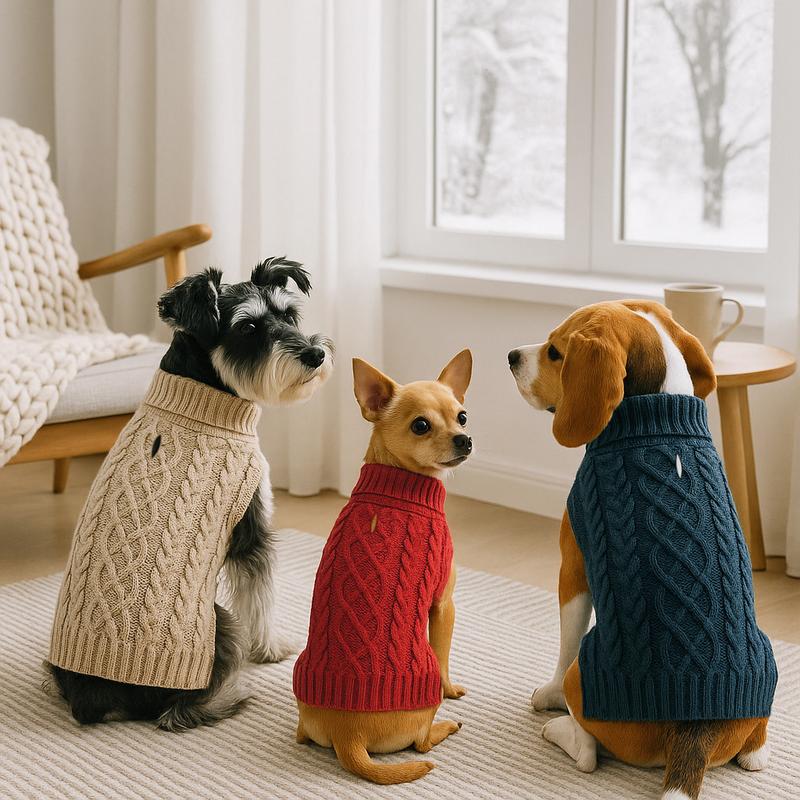 Winter Warm Pet Clothes, Cable Knit Dog Sweater, Husky Clothes, Classic Pattern Turtleneck Pet Sweater, Soft Comfortable Pet Clothing for Small Puppies, Dog & Cat Clothing Supplies #GLOBAL PICKS