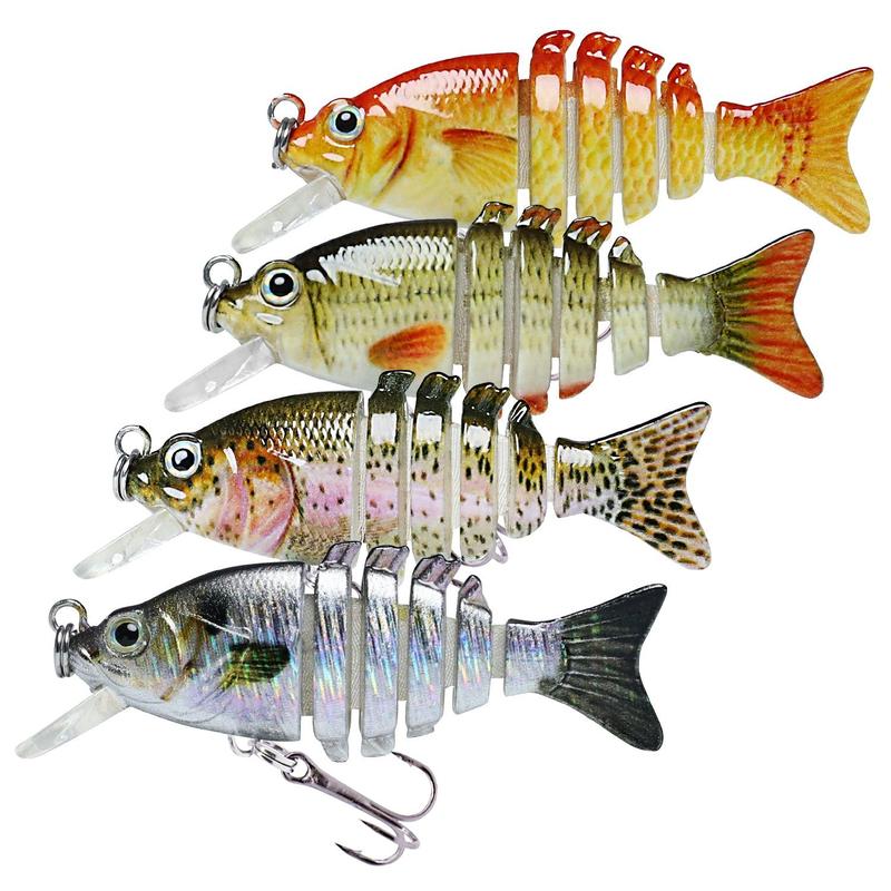 TRUSCEND Easy Catch SwimMax Lures with BKK Hooks 3D Realistic Eyes ABS Material 6 Segments for Bass Trout Walleye Ultra Sharp Treble Hooks Lifelike Fishing Baits