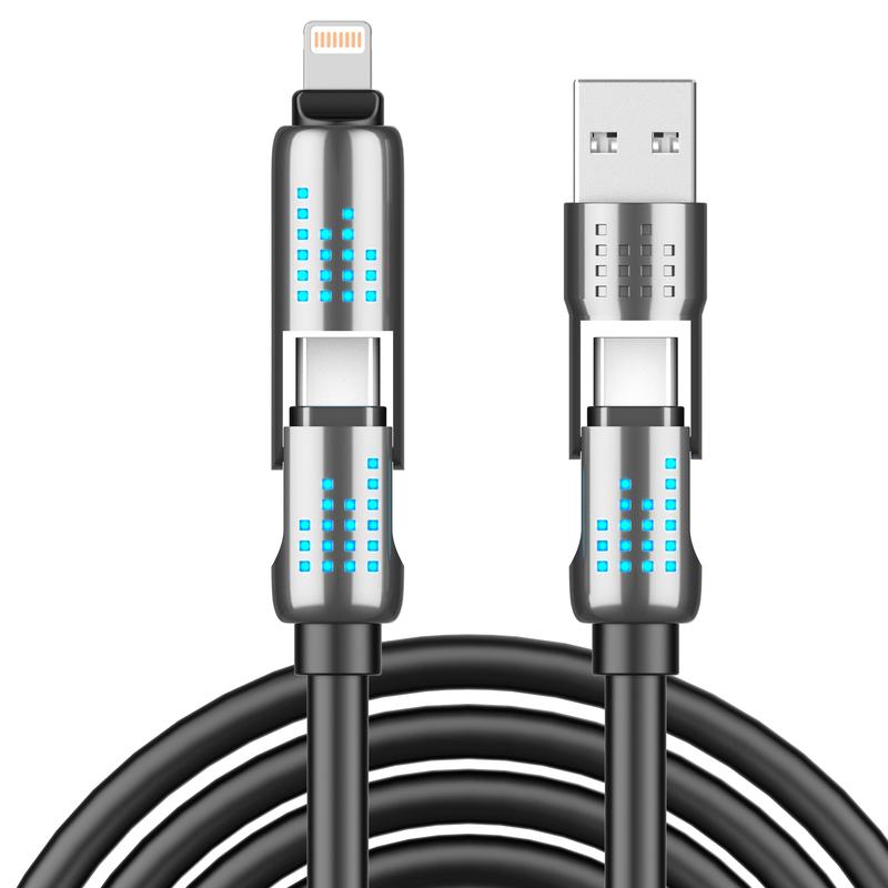 240W 4-in-1 USB-C Cable, PD 5A Fast Charging, Data Sync, USB-A, Type-C, Lightning,  Aluminum, Compatible with iPhone 16/15, iPad, Samsung, Laptops, Tech Gadgets, Accessories