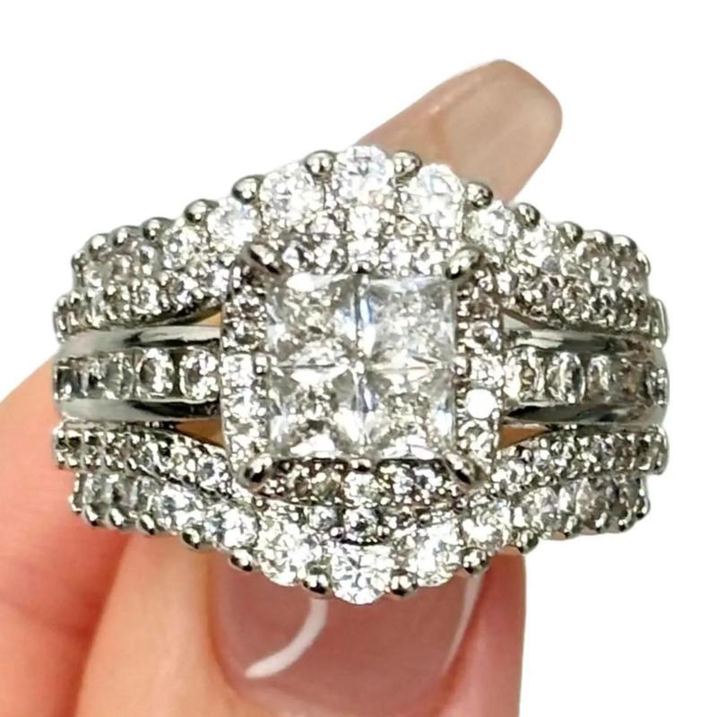 JJ CHIC Square Five-in-One Ring for Women, Micro Pave CZ Stones Halo Design - Perfect Gift for Girlfriend or Wife Jewelry Elegant Daily Wear Stunning Luxurious