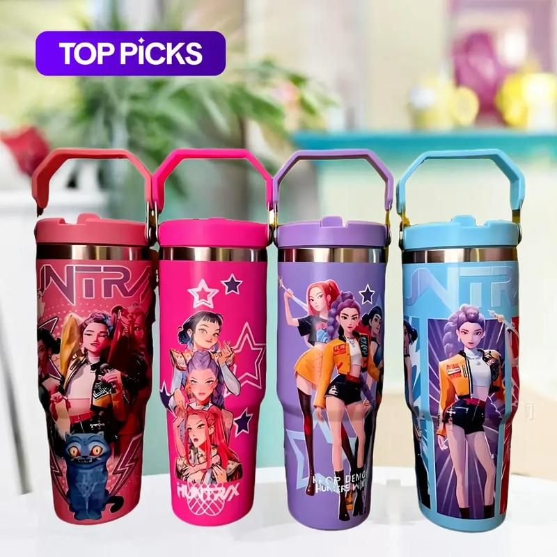 K-Pop Ghost Hunter Themed Vacuum Insulated Tumbler, Reusable with Lid & Straw, Suitable for Travel, Work, School & Daily Coffee, Ideal Halloween/Christmas Gifts for Teens & Pop Culture Fans
