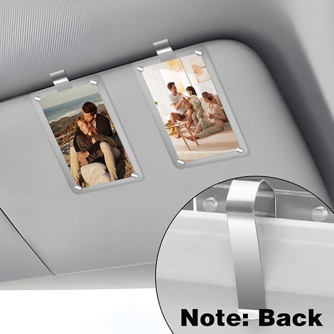 Romantic Car Sunshade Photo Clip (2PCS) - Aesthetic Acrylic Snap Frame for 6x9 Photos, DIY Customizable Couples Gifts, Universal Fit Sun Visor Holder for Memorial Pet/Family/Kids, Perfect for Polaroid Go and Instax Mini