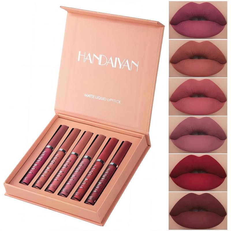 6 Counts Matte Liquid Lipstick Set Lip Stain Makeup, Long Lasting High Pigmented Nude Waterproof Non-Stick Cup Lip Gloss Kit for Girls Women Make up Gift Set Beauty Multicolor Pearl Cosmetic Glossy