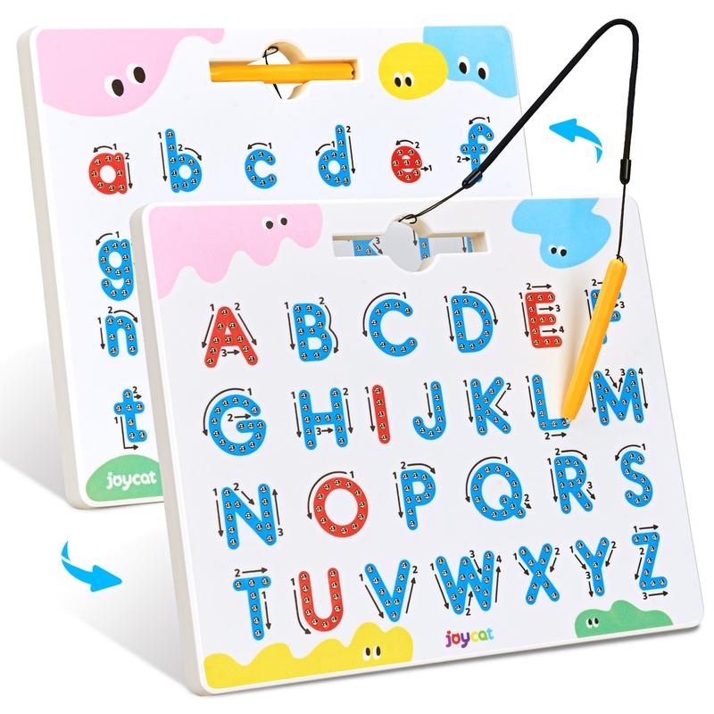 JoyCat Double-Sided Magnetic Letters Tracing Board - 2-in-1 Solid Plastic ABC Magnets, Uppercase & Lowercase Writing Practice Educational Language Toy, Visual Learning Tool, Toddler Learning Toy, Road Trip Kids Gift (Ages 4–12), Visual Learning Tools summ