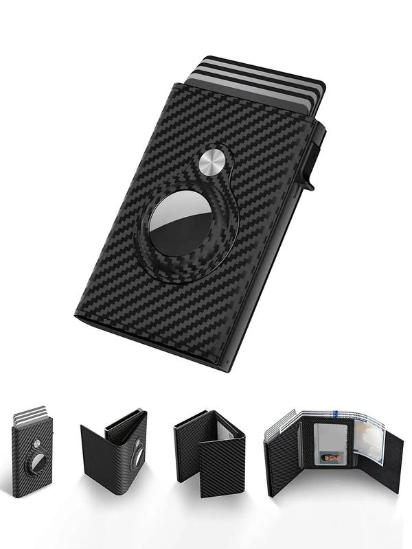 Anti-Theft Airtag Wallet Carbon Fiber Three-Fold Magnetic Business Men's Card Holder, Plaid Pattern, All Seasons Use