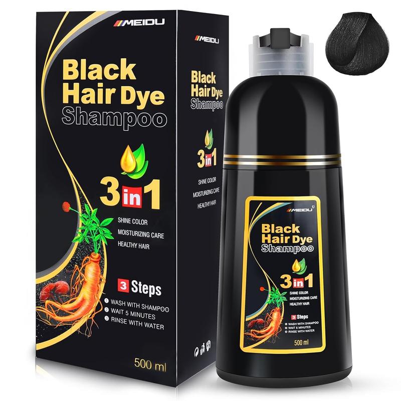 MEIDU Hair Dye Shampoo 3 in 1,Herbal Ingredients,Contains Ginseng Extract,Can cover gray hairs,Natural Haircoloring,Plant Haircare,black hairdye,Salon