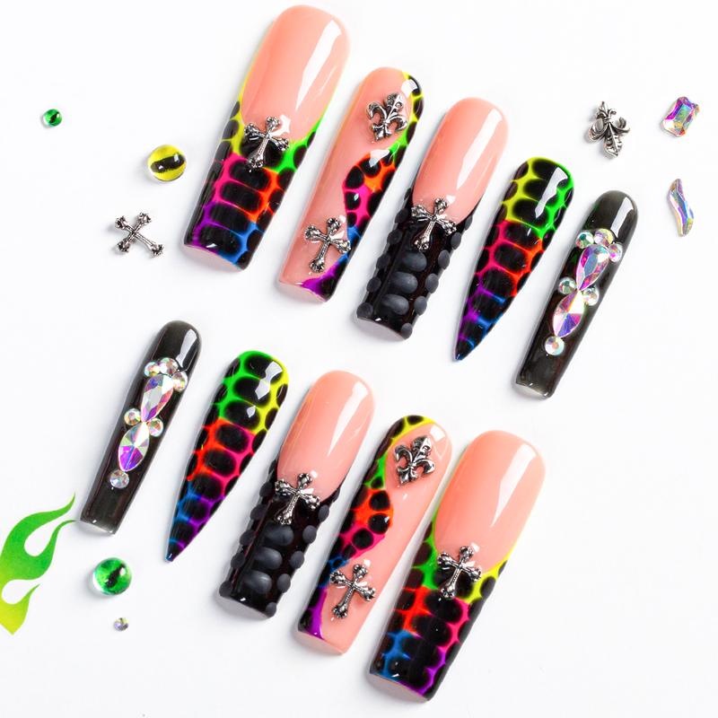 Lovful | Square Long Length 2.2" Dramatic Handmade Acrylic Press On Nails Summervibes | 10PCS Reusable, Salon Quality, Link 1 H26 -H156