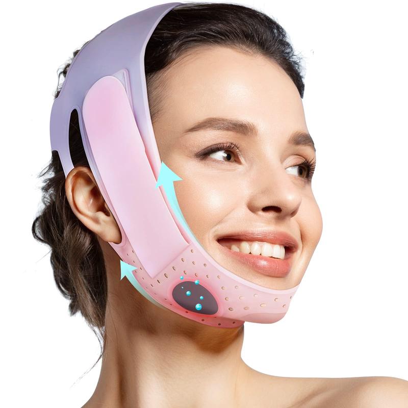 JUSRON V Line Face Lifting Mask Double Chin Strap Soft Silicone Elasticity Adjustable Comfort Sagging Cheeks Multicolor for Facial Contour and Sagging Cheeks Pink