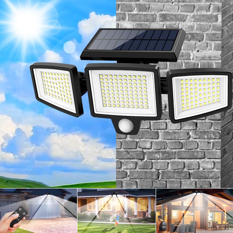 Tuffenough Solar Outdoor Lights 2500LM 210LED Security Lights,3 Heads Dimmable SpotLights with 3 Modes,IP65 Waterproof,Suitable for Yard, Garage, Porch, Pool,Garden,Barn,Patio,#Summervibes