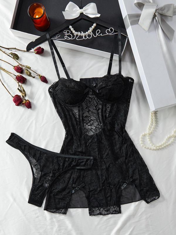 Christmas Sexy Lingerie Set, Hot Temptation Embroidered Sleepwear, Floral Pattern, Backless Design, All Seasons Wear babydoll lace bra silk pijama house dress baddie